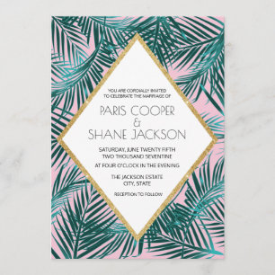 Pink Palm Deco Wedding Invitation