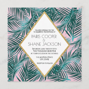 Pink Palm Deco Wedding Invitation