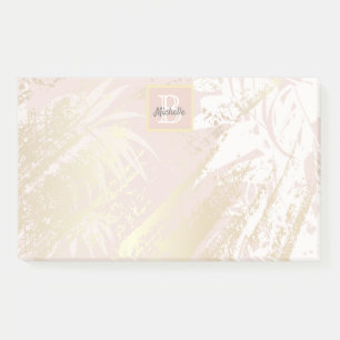 Pink palm foliage gold monogram post-it notes