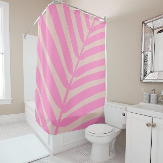 Pink Palm Leaf Shower Curtain (In Situ)