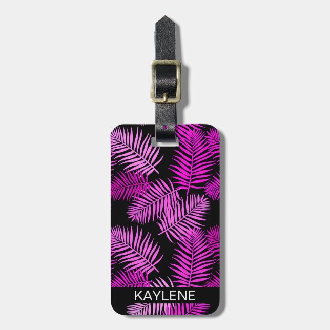 Pink Palm Leaves Personalised Luggage Tag (Front Vertical)