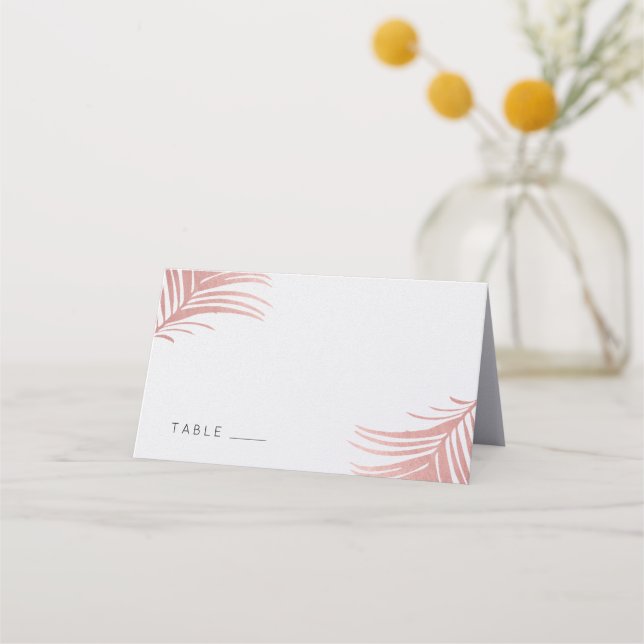 Pink Palm Leaves Tropical Modern Beach Place Card (Front)