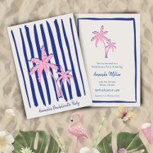 Pink Palm Pair on Blue Stripes Bachelorette Party