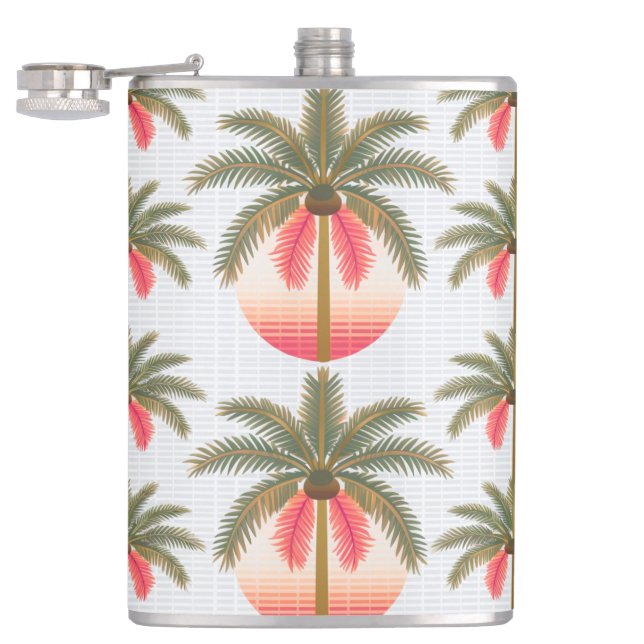 pink palm pattern with the sun hip flask (Opened)