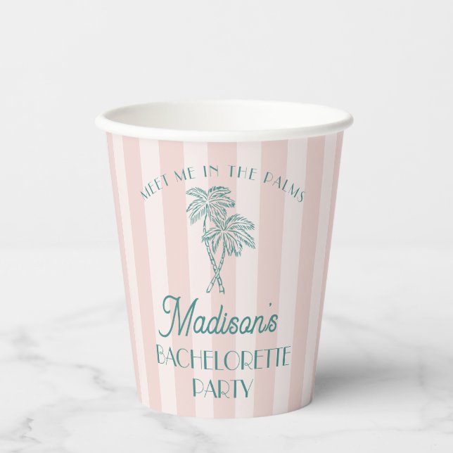 Pink Palm Spring Pastel Beach Bachelorette Party Paper Cups (Front)