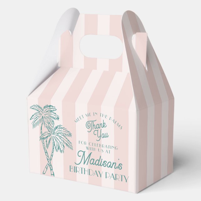 Pink Palm Spring Pastel Beach Birthday Party Favour Box (Front)