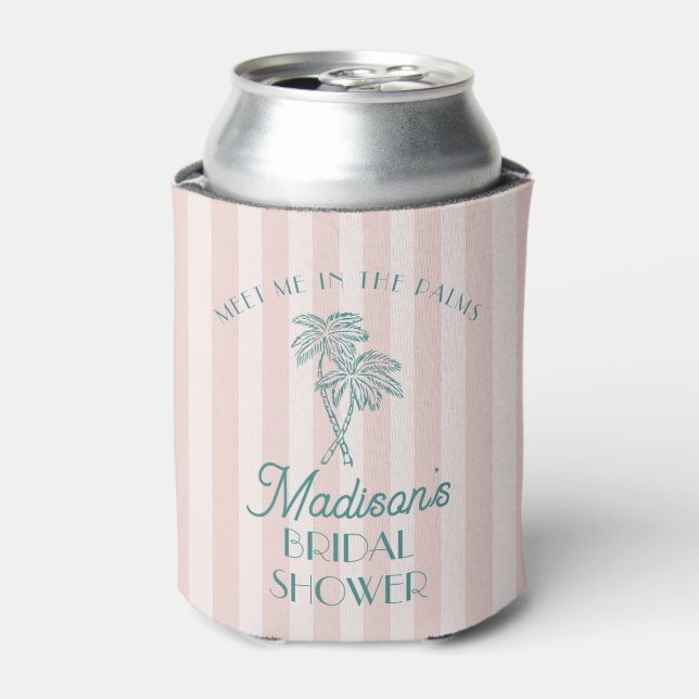 Pink Palm Spring Pastel Beach Bridal Shower Favour Can Cooler (Can Front)