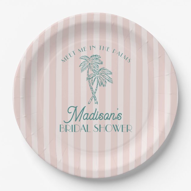 Pink Palm Spring Pastel Beach Bridal Shower Paper Plate (Front)