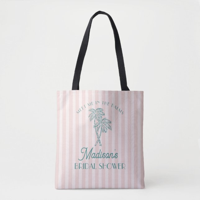 Pink Palm Spring Pastel Beach Bridal Shower Tote Bag (Front)