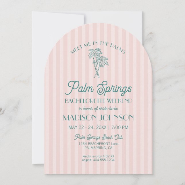 Pink Palm Springs Pastel Beach Bachelorette Weeken Invitation (Front)
