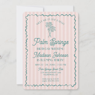 Pink Palm Springs Pastel Beach Birthday Weekend Invitation
