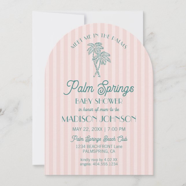 Pink Palm Springs Pastel Beach Cabana Baby Shower Invitation (Front)