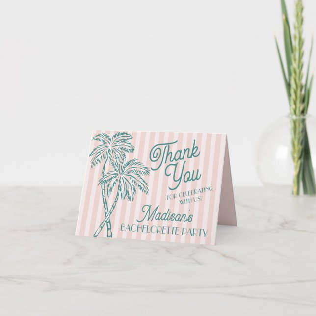 Pink Palm Springs Pastel Beach Thank You Cards (Front)