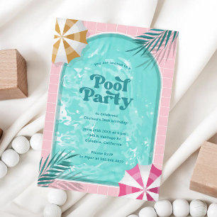 Pink Palm Springs Pool Party Birthday Invitation