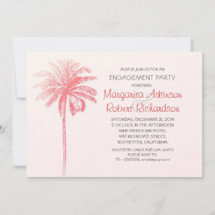 pink palm tree beach engagement party invitation