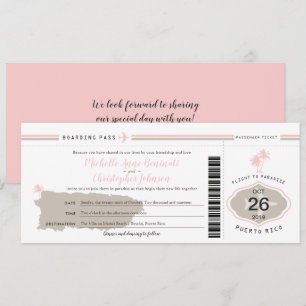Pink Palm Tree Boarding Pass Puerto Rico Wedding Invitation