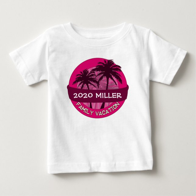 Pink palm tree custom year name vacation tshirt (Front)
