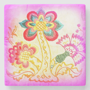 pink palm tree marble stone coaster