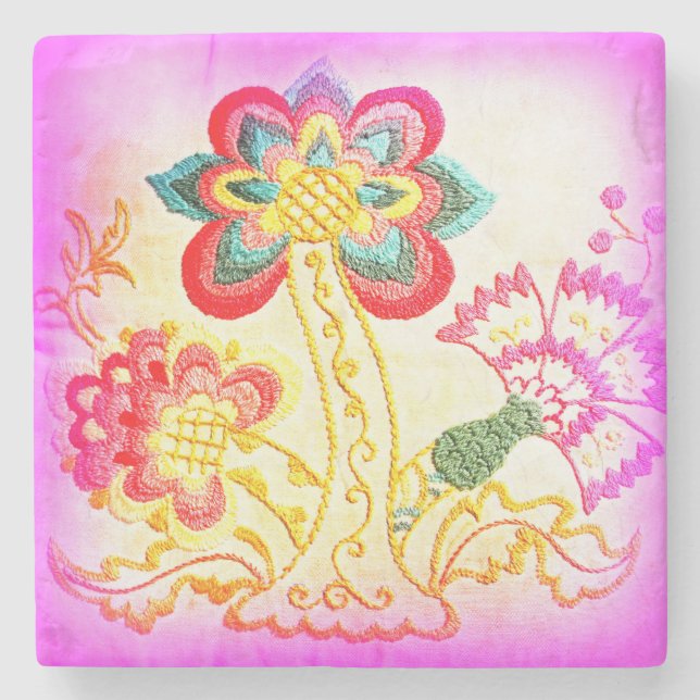 pink palm tree marble stone coaster (Front)