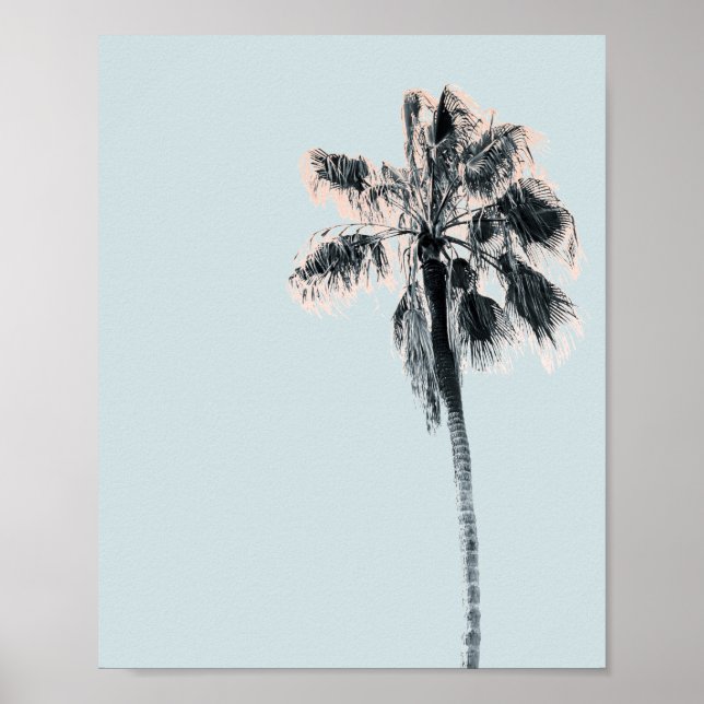 Pink Palm Tree Mint Sky Retro Wall Art Poster (Front)