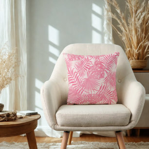 Pink Palm Tree & Monstera Tropical Aesthetic Boho Cushion