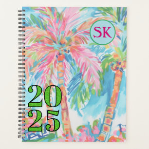 Pink Palm Tree Themed Hardcover Spiral Planner