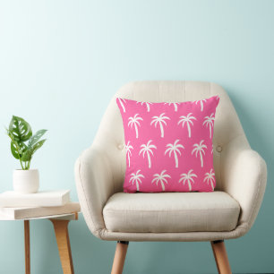 Pink Palm Tree Throw Pillow   Preppy Tropical