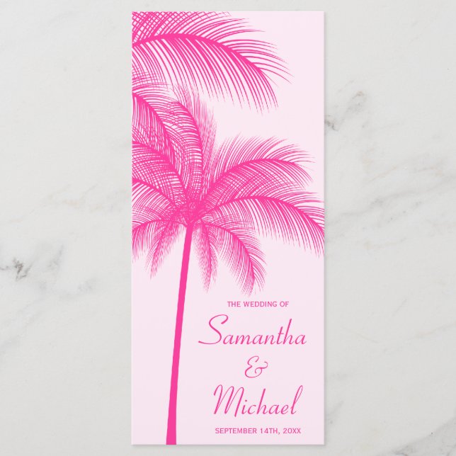 Pink Palm Tree Tropical Wedding Program Programme (Front)