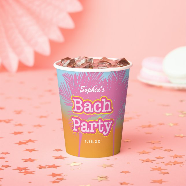 Pink Palm Trees Bach Party Paper cup (Insitu)