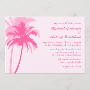 Pink Palm Trees Beach and Summer Wedding Invitation