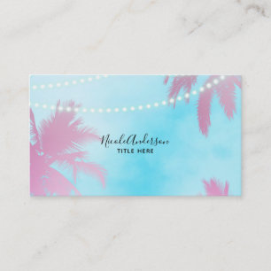 Pink Palm Trees & Blue Sky Lights Beachy Glam Business Card