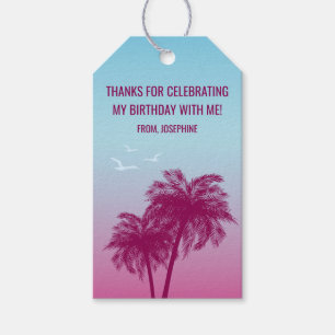 Pink Palm Trees Tropical Birthday Thank You Gift Tags