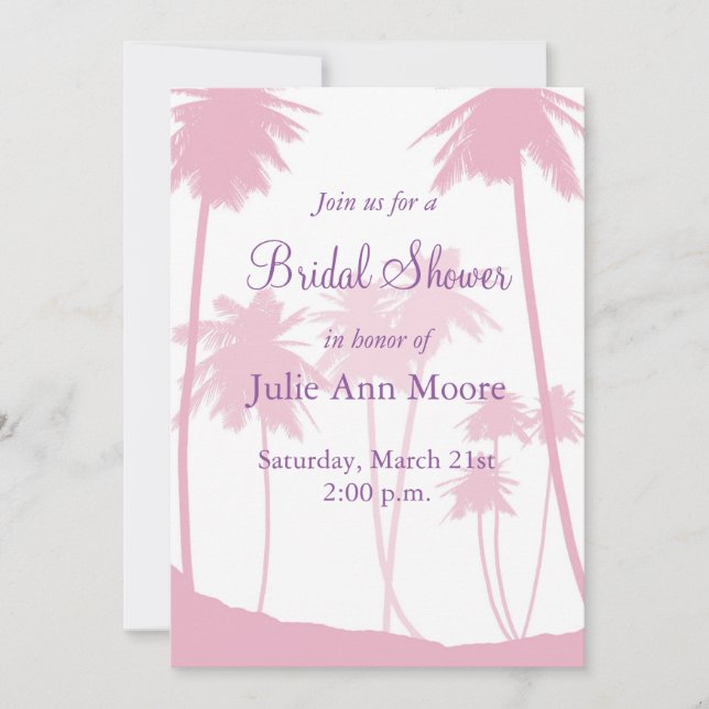 Pink Palm Trees Tropical Bridal Shower Invitation (Front)