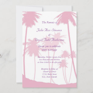 Pink Palm Trees Tropical Wedding Invitation