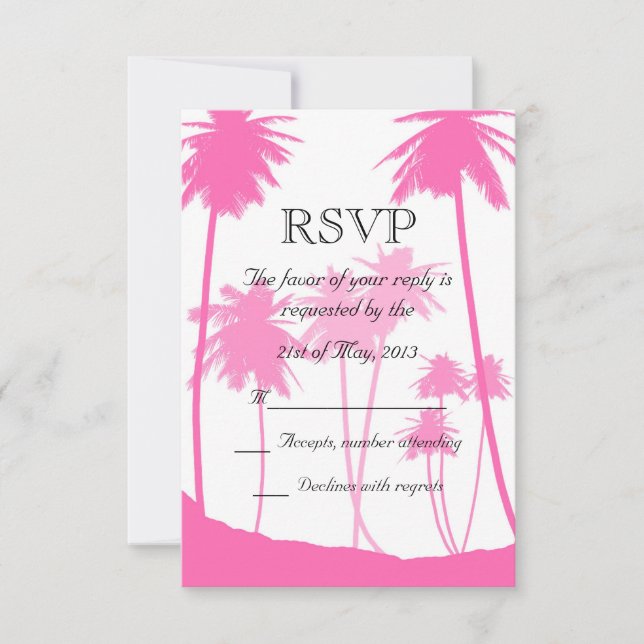 Pink Palm Trees Tropical Wedding RSVP (Front)