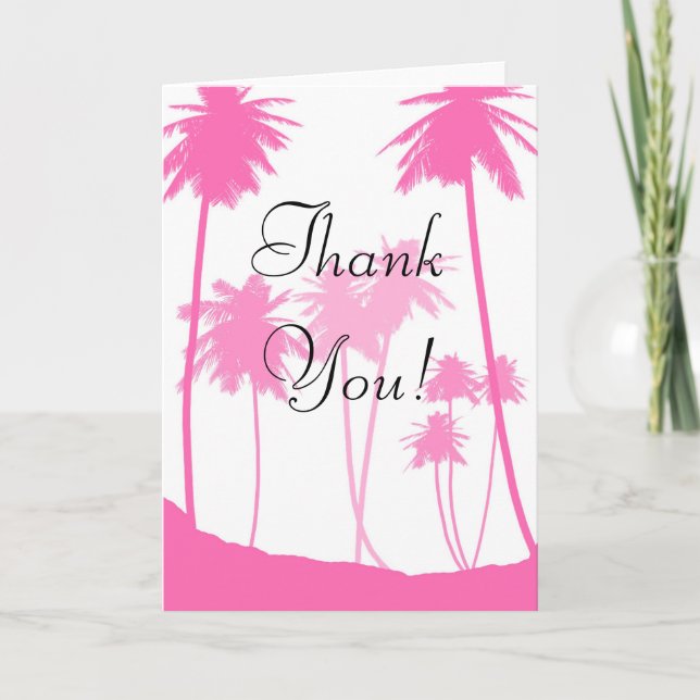 Pink Palm Trees Tropical Wedding Thank You (Front)