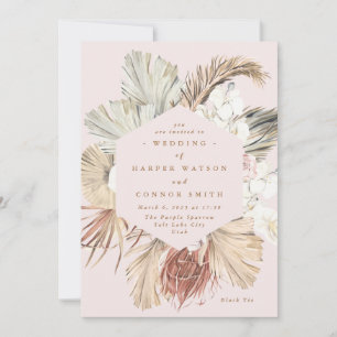 Pink Pampas Dried Grass Floral Tropical Jungle Invitation