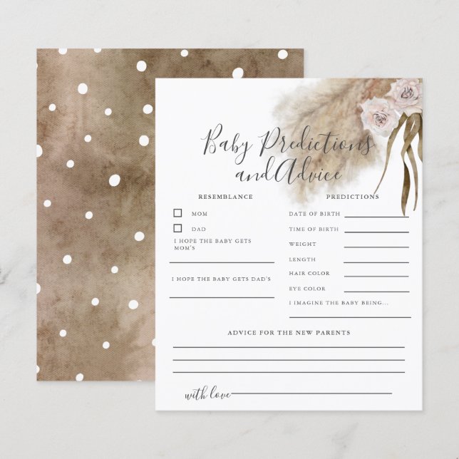 Pink Pampas Grass Baby Predictions & Advice Card (Front/Back)