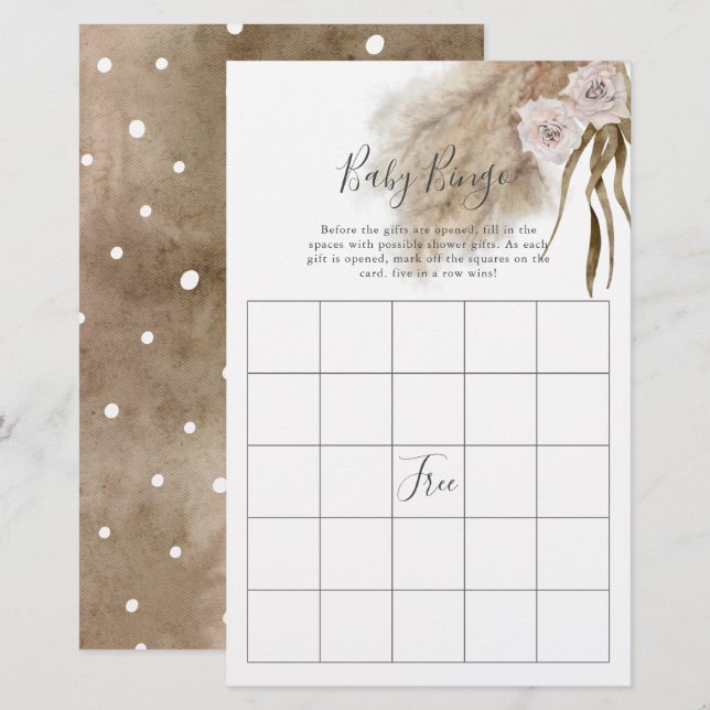 Pink Pampas Grass Baby Shower Bingo Game (Front/Back)