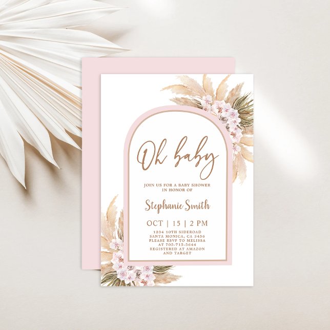 Pink Pampas Grass Baby Shower Girl Invitation (Creator Uploaded)
