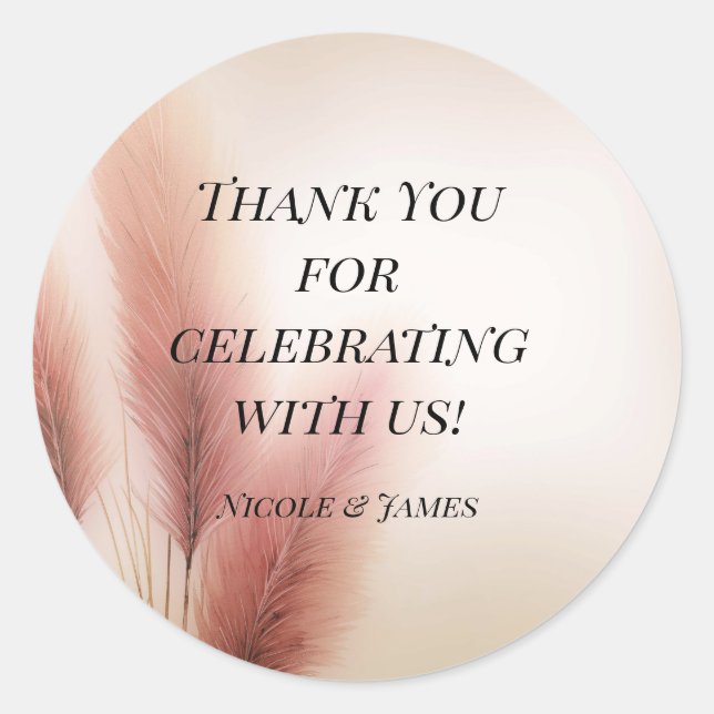 Pink Pampas Grass Bohemian Boho Wedding Classic Round Sticker (Front)