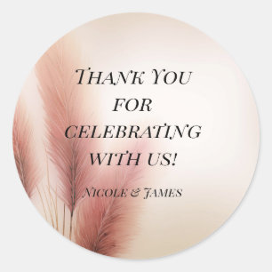 Pink Pampas Grass Bohemian Boho Wedding Classic Round Sticker
