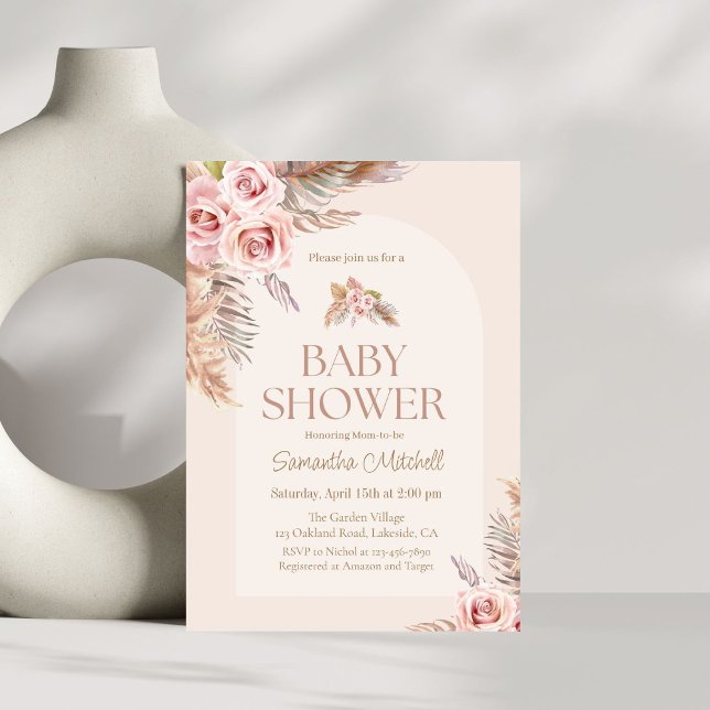 Pink Pampas Grass Boho Baby Girl Shower Invitation (Creator Uploaded)