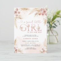 Pink Pampas Grass Boho Girl Baby Shower Invitation