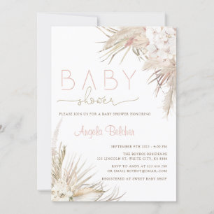 Pink Pampas Grass Boho Hello Baby Shower Invitation