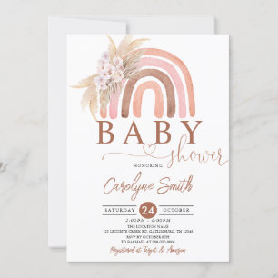 Pink Pampas Grass Boho Rainbow Baby Shower Invitation
