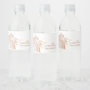 Pink Pampas Grass Boho Rainbow Water Bottle Label