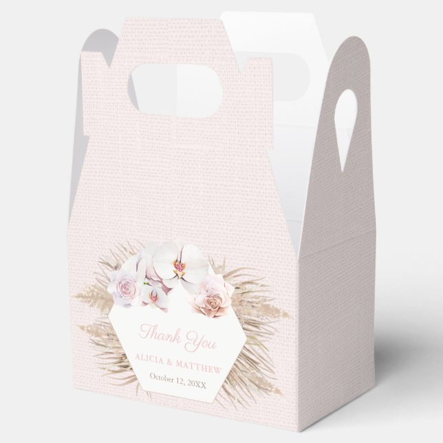 Pink Pampas Grass Dried Palm Leaves Wedding Shower Favour Box (Opened)