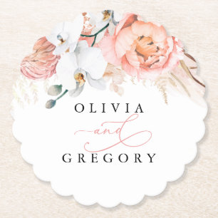 Pink Pampas Grass Elegant Tropical Paper Paper Coaster