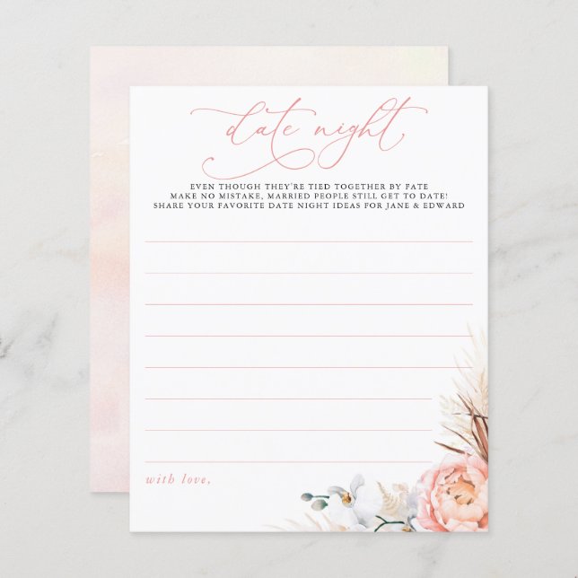 Pink Pampas Grass Floral Date Night Ideas (Front/Back)